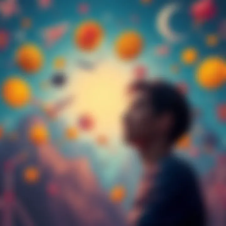 A person reflecting on their experience with Bitcoin, surrounded by visual symbols of education, community, and personal use cases.