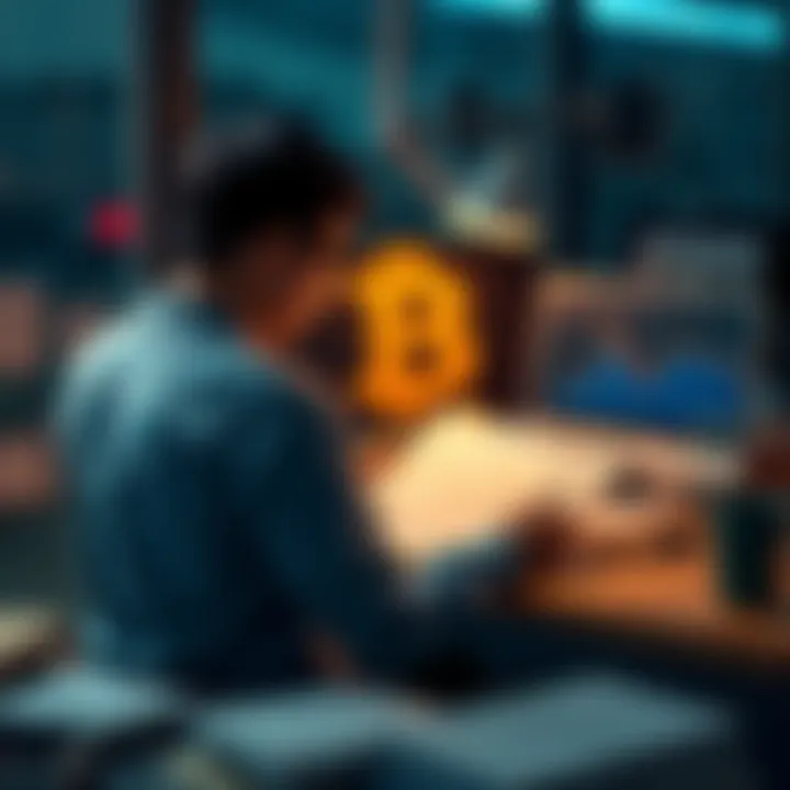 A person studying Bitcoin graphs and notes at a desk