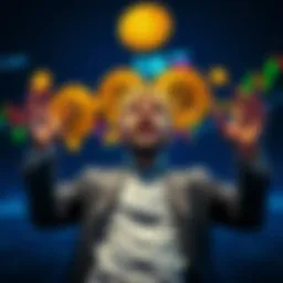 A person excitedly sharing news about liquidating a large portion of their Bitcoin holdings, with graphs and Bitcoin symbols in the background.