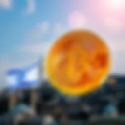A close-up view of Bitcoin and Litecoin symbols with Israeli skyline in the background, representing the connection between cryptocurrency and Israel