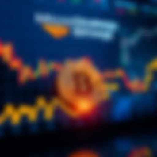 A graphic showing fluctuating Bitcoin prices with MicroStrategy's logo above, symbolizing the impact of their recent sale on the market.