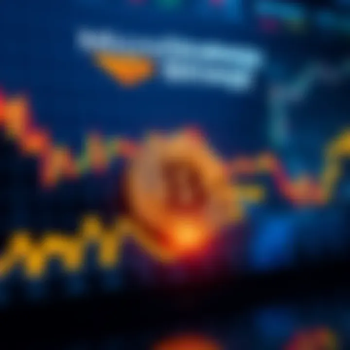 A graphic showing fluctuating Bitcoin prices with MicroStrategy's logo above, symbolizing the impact of their recent sale on the market.