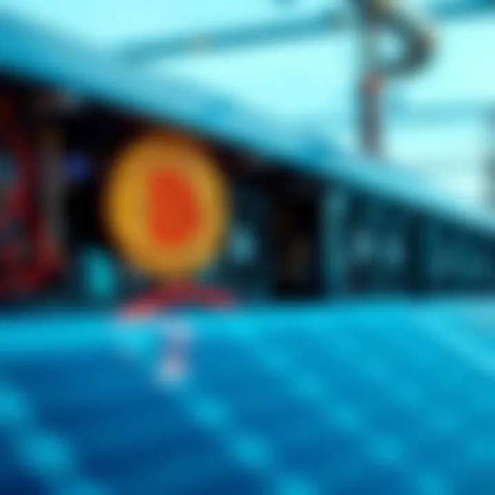 A Bitcoin mining setup using solar panels to harness energy for mining operations.