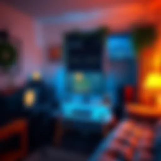 A computer with mining software and Bitcoin logos in a cozy apartment workspace