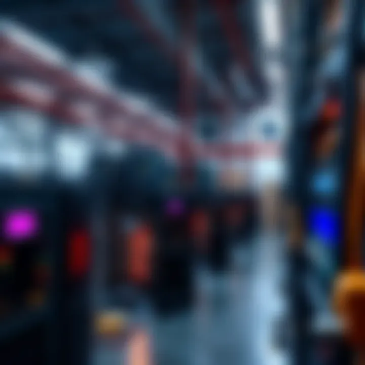 A warehouse filled with Bitcoin mining rigs and equipment, showcasing the complex setup needed for mining operations