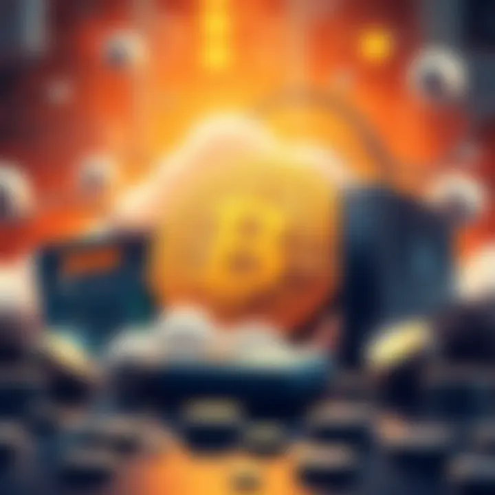 Exploring Bitcoin Mining Methods An illustration showcasing different Bitcoin mining techniques, including cloud mining and USB devices, capturing the essence of technological innovation in cryptocurrency mining.