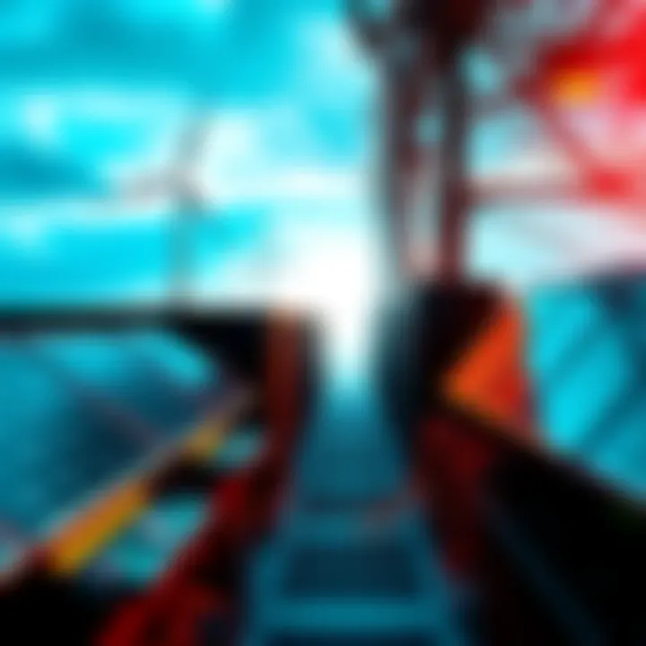 A Bitcoin mining facility using solar panels and wind turbines for energy, highlighting eco-friendly practices in cryptocurrency.