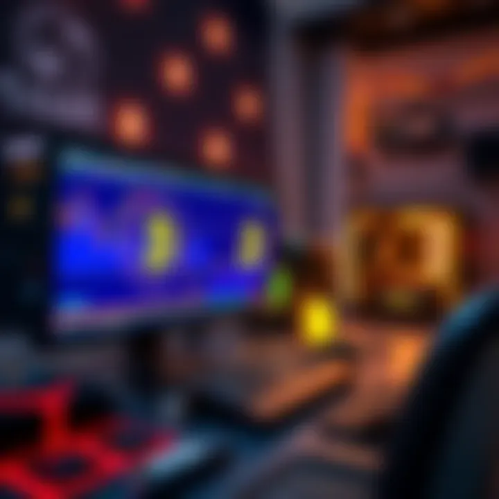 A computer setup with mining hardware and Bitcoin graphics on the screen