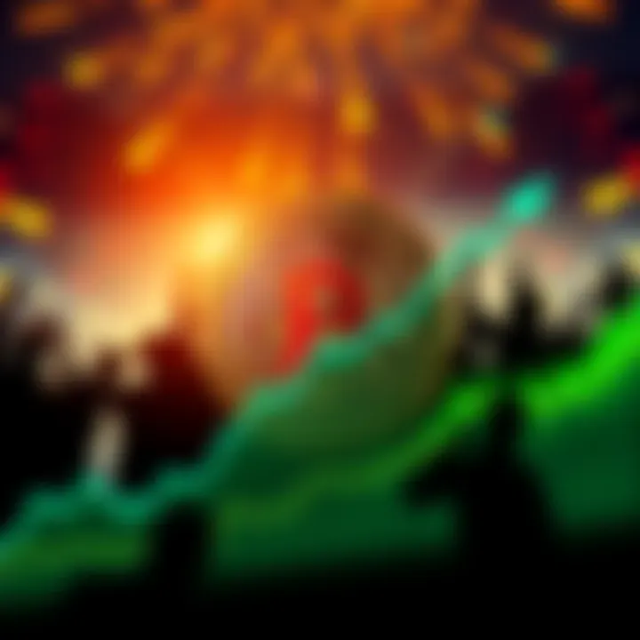 Bitcoin logo with a graph showing an upward trend and a background of celebrating investors