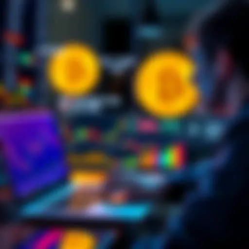 A person looking at Bitcoin charts and graphs on a laptop, contemplating their first investment in cryptocurrency.