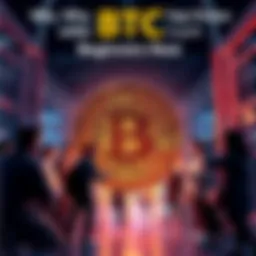 Bitcoin symbol with novice traders A Bitcoin symbol surrounded by people learning about cryptocurrency, representing new traders starting their journey with BTC.