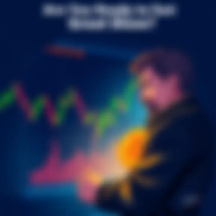 A graphic showing fluctuating Bitcoin prices with a concerned person looking at a chart, symbolizing market trust issues.