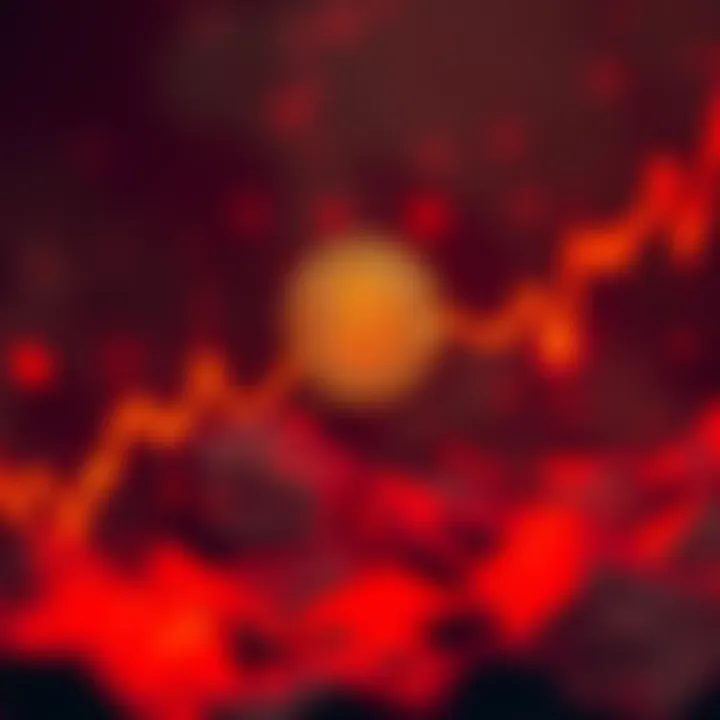 Bitcoin Price Decline A downward trend line with a Bitcoin logo, highlighting five months of falling prices, suggesting uncertainty in the market.