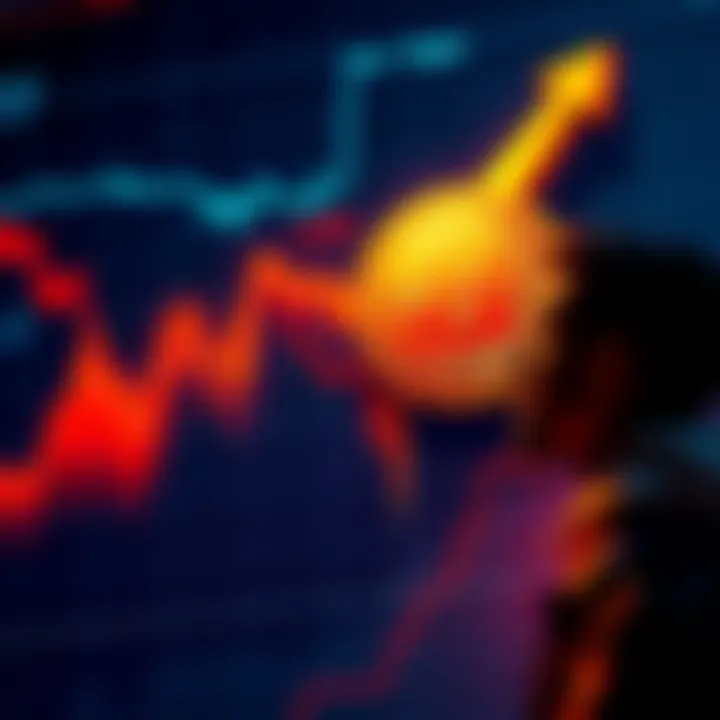 Chart showing Bitcoin's sharp decline with a downward arrow and worried investors looking at it