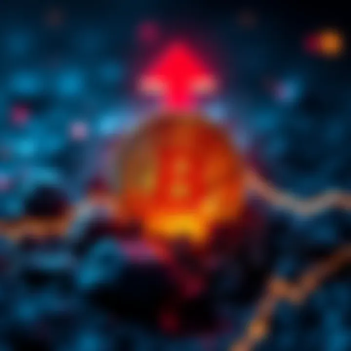 Visual representation of Bitcoin's recent price drop with a downward trend arrow