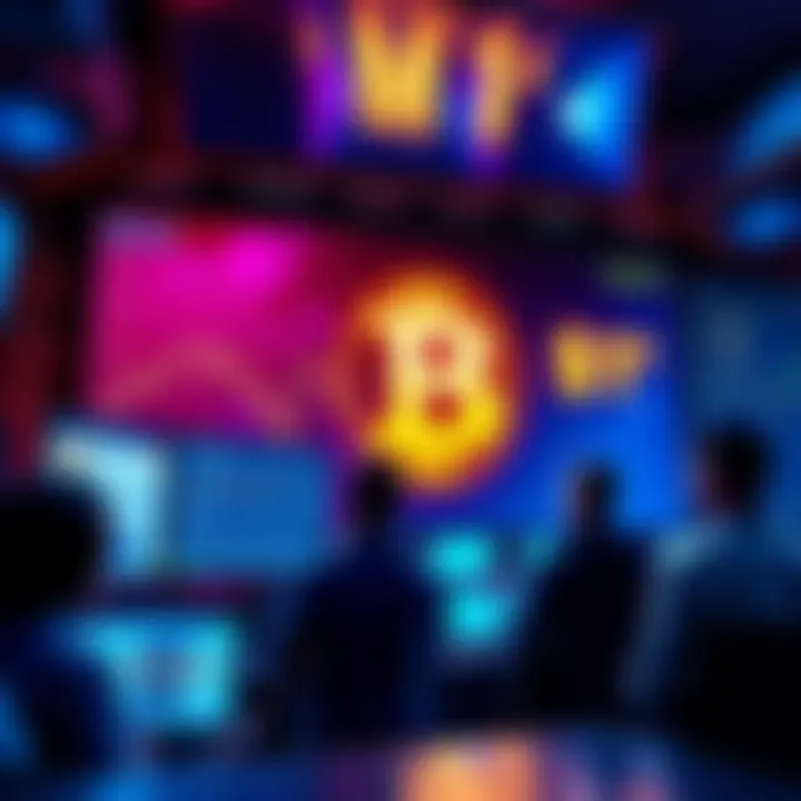 A digital screen showing Bitcoin's price dropping to $1 with worried traders looking on
