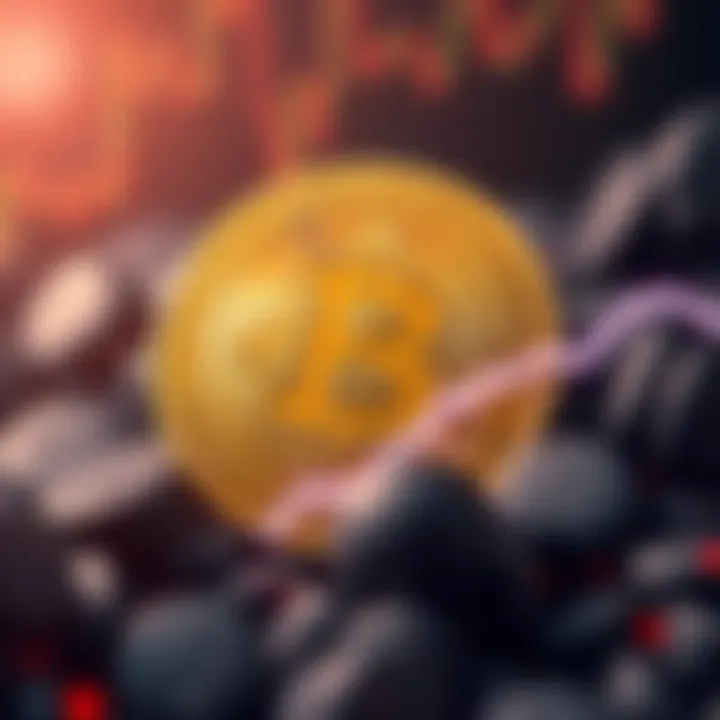 Bitcoin symbol with downward trend line indicating price decline