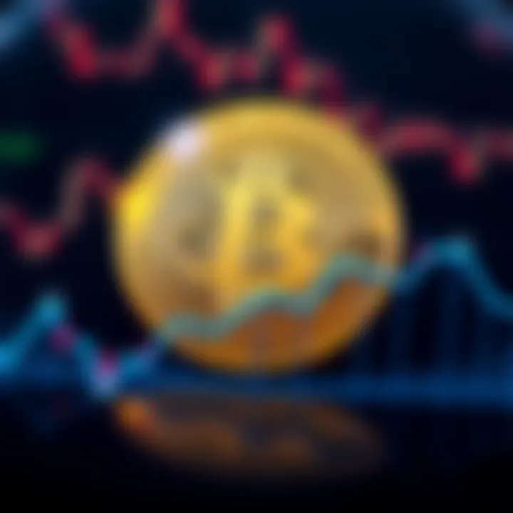 A Bitcoin coin with a downward trend line graph in the background, symbolizing potential decline in value.