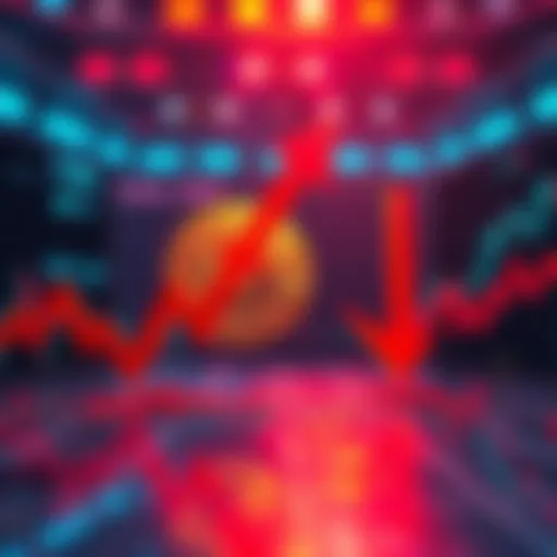 A graph showing Bitcoin's price falling below $100k, with a red downward arrow indicating market decline.