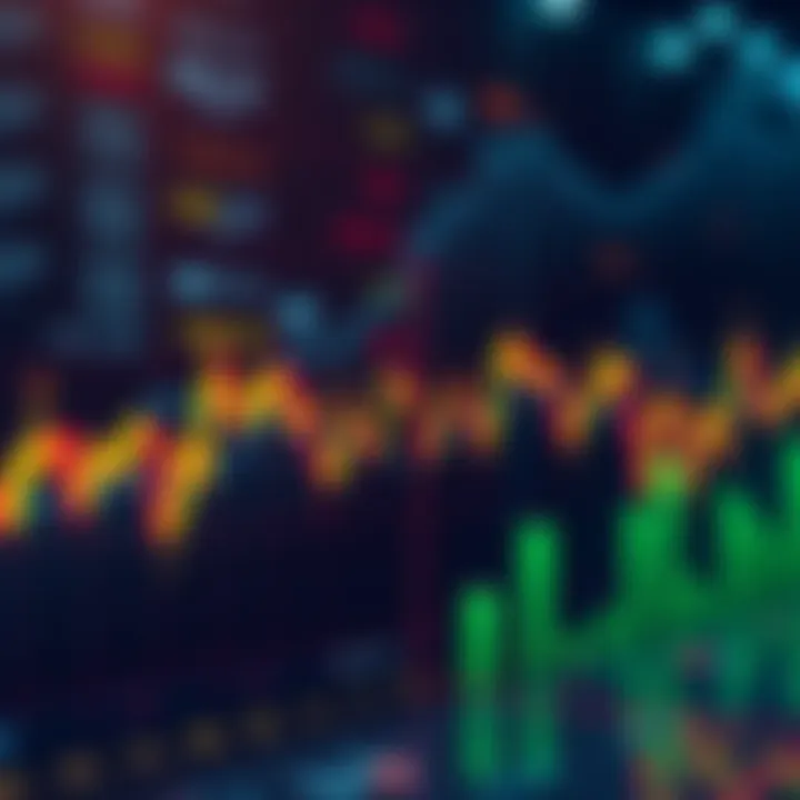 A graph showing the rise in Bitcoin prices with a fluctuating line and candles indicating market activity.