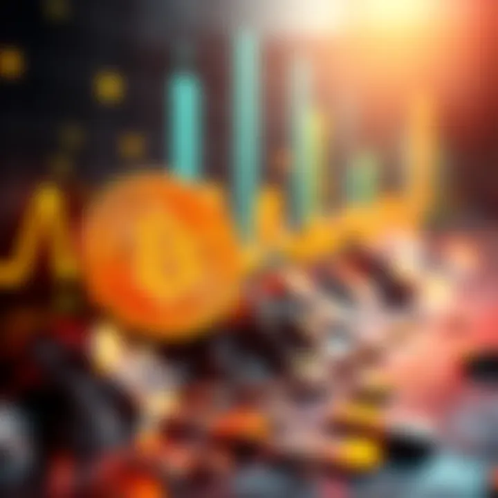 A graphical representation showing Bitcoin's fluctuating prices with an upward trend and hints of a possible dip.