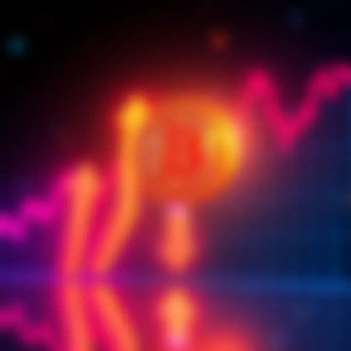 Graph showing Bitcoin price fluctuations with upward and downward arrows