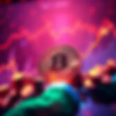 A visual representation of Bitcoin reaching high value, with a graph showing upward trends and dollar signs in the background.