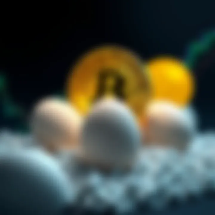 Bitcoin price prediction A visual representation of Bitcoin soaring in value while eggs are shown with a high price tag, highlighting inflation concerns.