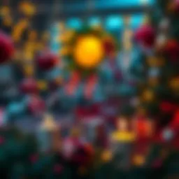 Graph showing Bitcoin price trends with Christmas decorations in the background