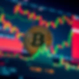 Bitcoin Price Stability A digital representation of Bitcoin with fluctuating value graphs and a backdrop showing market trends and sell signals.