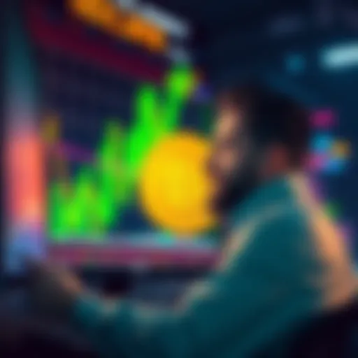 A graph showing Bitcoin prices rising after a sale, with a frustrated trader looking at the screen.