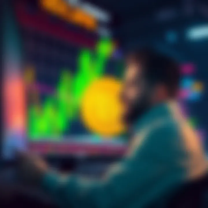 A graph showing Bitcoin prices rising after a sale, with a frustrated trader looking at the screen.