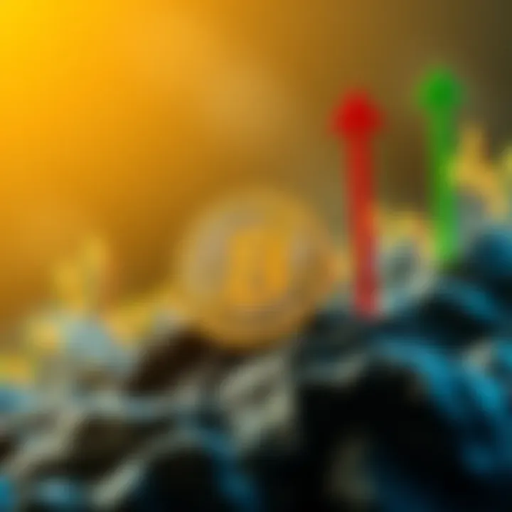 A graphical representation of Bitcoin's price climbing above $72,000, with arrows indicating upward movement and a background showing market trends.