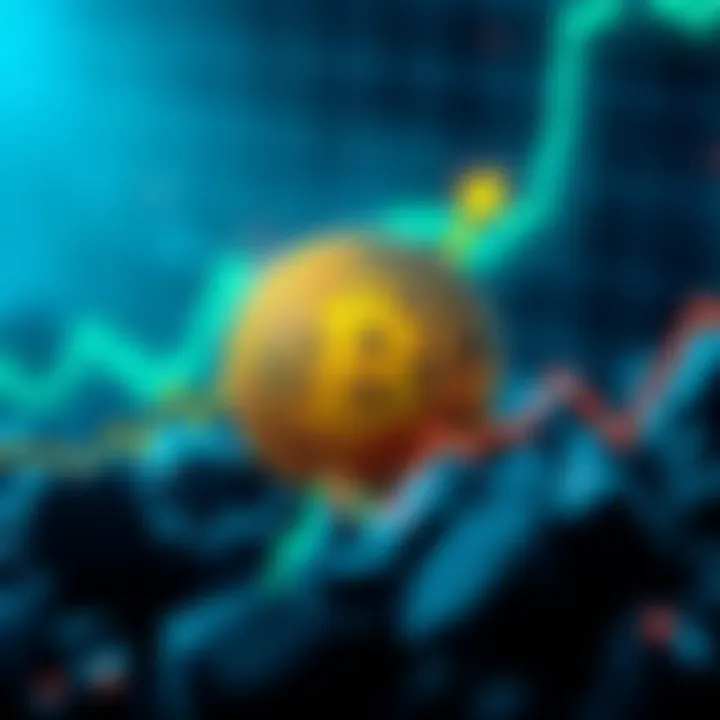 Bitcoin symbol with a rising graph indicating price nearing 72K