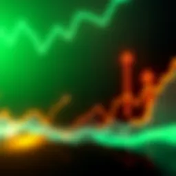 A chart showing Bitcoin's price rising sharply over time with upward arrows and a green background.