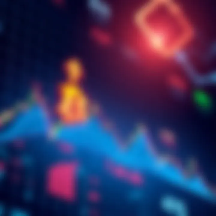 A graph showing Bitcoin price fluctuations with arrows indicating potential market direction