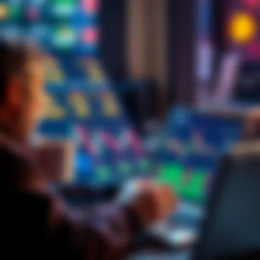 A person analyzing Bitcoin market charts on a laptop while holding a coffee cup, looking thoughtful and engaged.