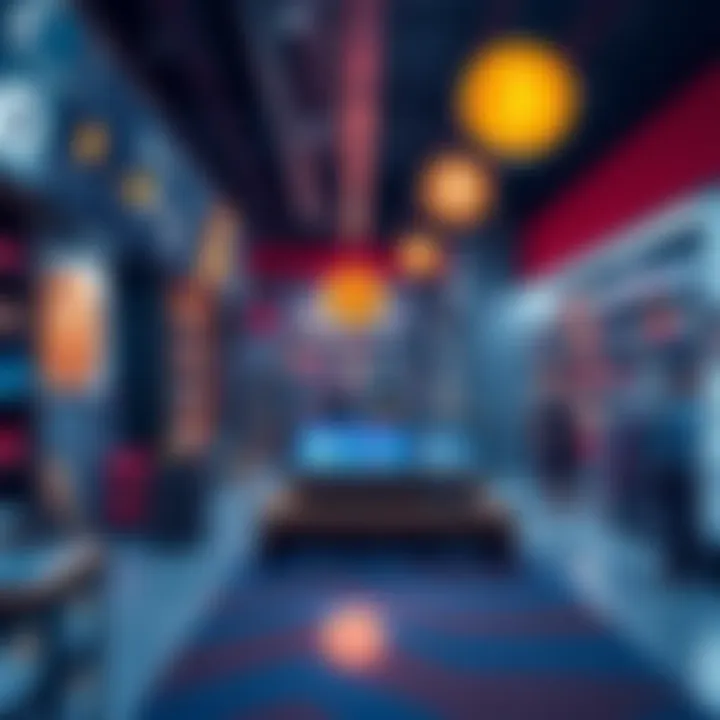 Bitcoin Payments in Retail A modern retail store showcasing Bitcoin payment options at the checkout counter