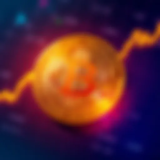 Bitcoin logo on a background showing a graph with an upward trend, symbolizing its all-time high achievement