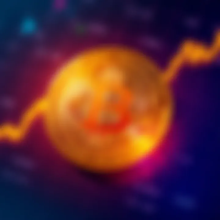 Bitcoin logo on a background showing a graph with an upward trend, symbolizing its all-time high achievement
