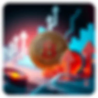 A visual representation of Bitcoin symbolizing security and stability in finance, surrounded by upward arrows and graphs.