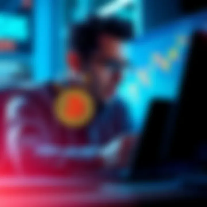 A graph showing Bitcoin's value plummeting, with a worried investor looking at a computer screen displaying falling prices.