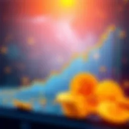 A graph showing Bitcoin's rise to $100k with upward trend lines and digital currency symbols