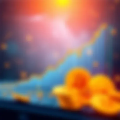 A graph showing Bitcoin's rise to $100k with upward trend lines and digital currency symbols