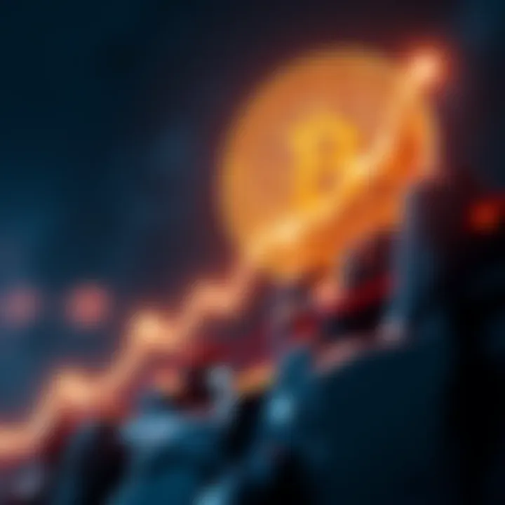 Bitcoin reaches new heights Bitcoin symbol with rising graph line, representing its surge to $70,000 amid market excitement