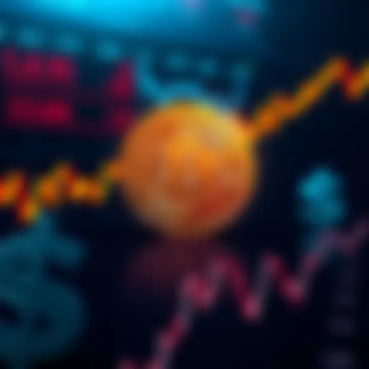 A graph showing Bitcoin's sharp increase in value against a backdrop of economic charts and a worried dollar symbol, highlighting market volatility.