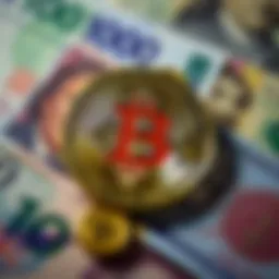 Bitcoin symbol with various fiat currencies in the background