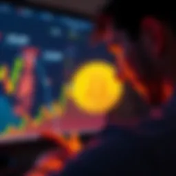 A person looking at a chart displaying Bitcoin's price over time, contemplating investment choices