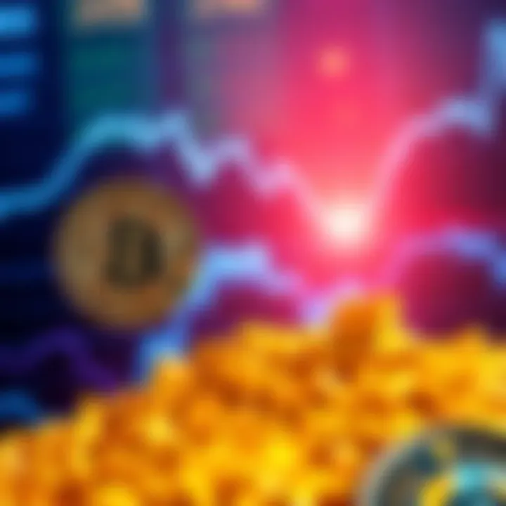 A graphic showing Bitcoin and gold prices side by side, highlighting Bitcoin's fluctuations against the steady rise of gold in a fluctuating market.