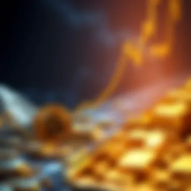 A graphic showing Bitcoin's price plummeting compared to the rise of gold prices, symbolizing market shifts.